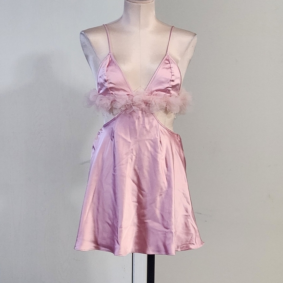 New!For Love And Lemons Pink Floral Trim Slip‎ Dress - Picture 5 of 16